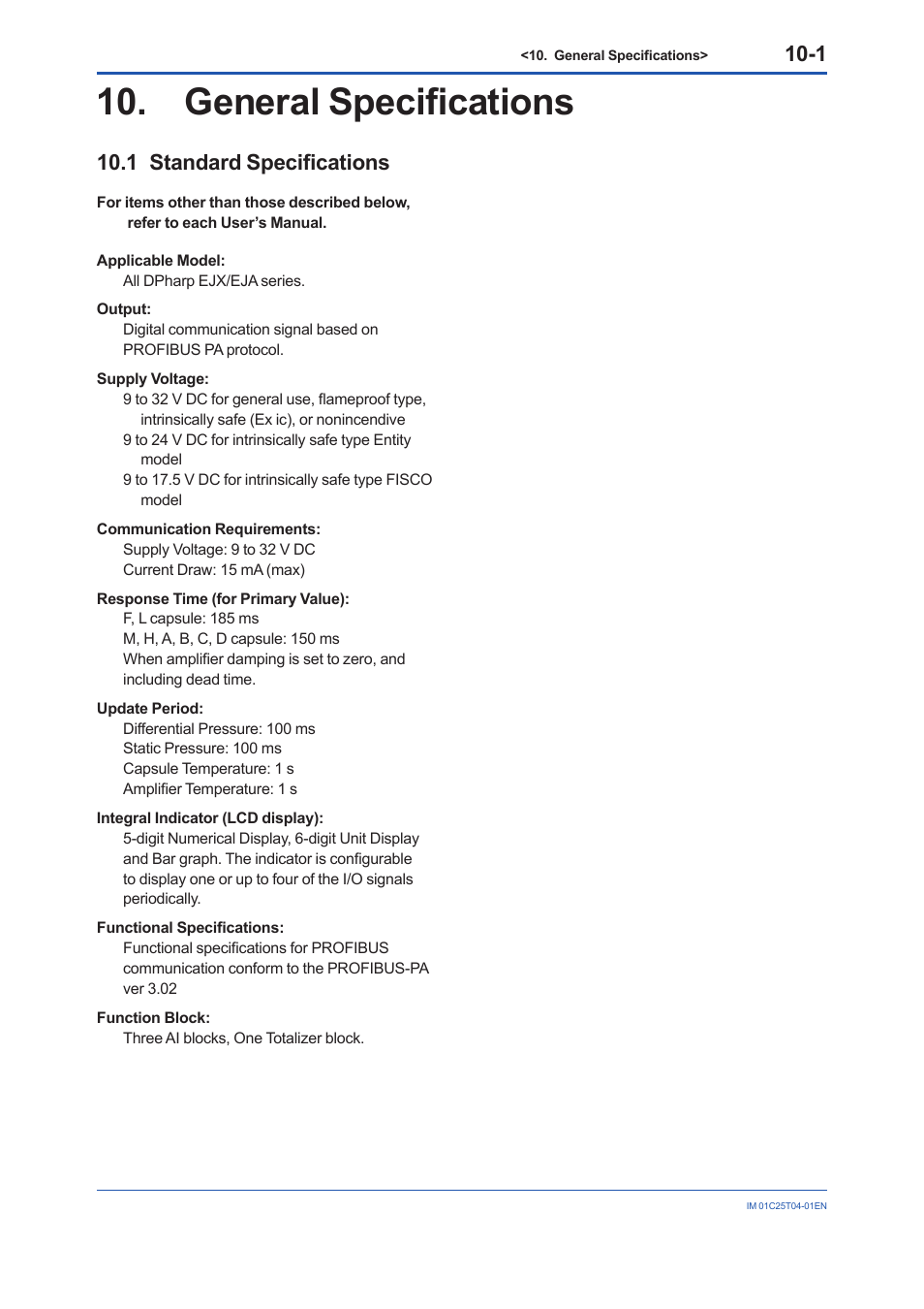 General specifications, 1 standard specifications, General specifications -1 | Standard specifications -1 | Yokogawa EJX115A User Manual | Page 70 / 89