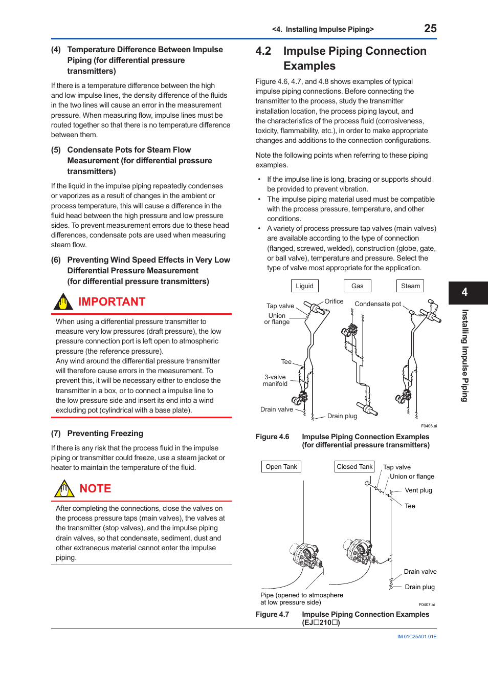 2 impulse piping connection examples, Impulse piping connection examples, Important | Yokogawa EJX115A User Manual | Page 27 / 52