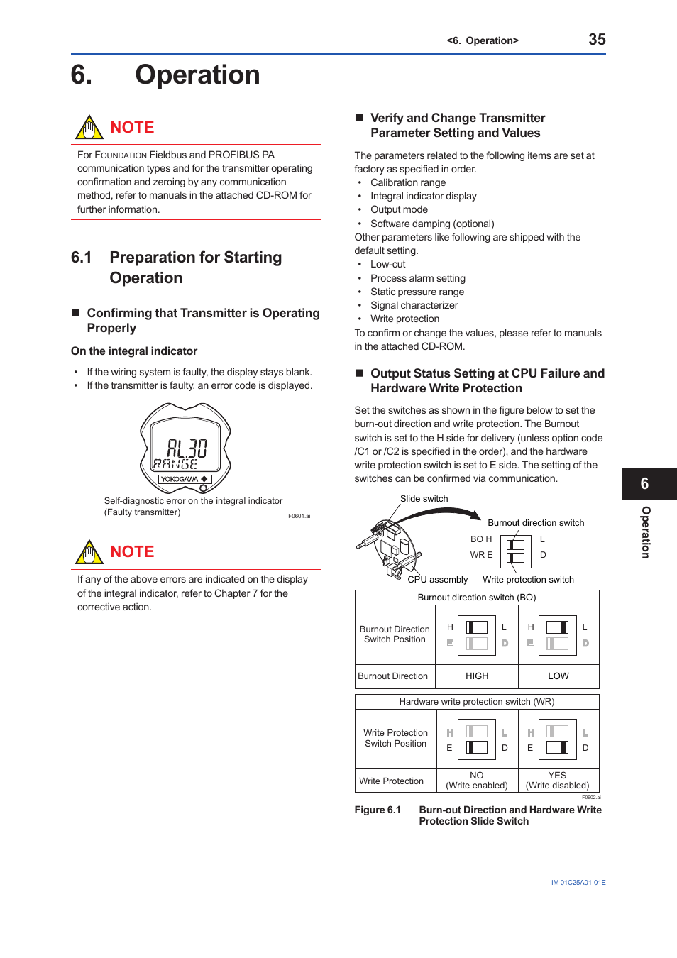 Operation, 1 preparation for starting operation, Preparation for starting operation | Yokogawa EJX115A User Manual | Page 37 / 52