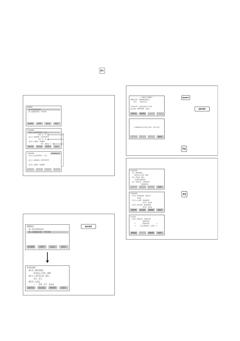 4 displaying data using the bt200, 1 displaying measured data, 2 display transmitter model and specifications | 5 self-diagnostics, 1 checking for problems, 1) identifying problems with bt200, Displaying data using the bt200 -17, Displaying measured data -17, Display transmitter model and specifications -17, Identifying problems with bt200 -17 | Yokogawa EJA110A User Manual | Page 54 / 83