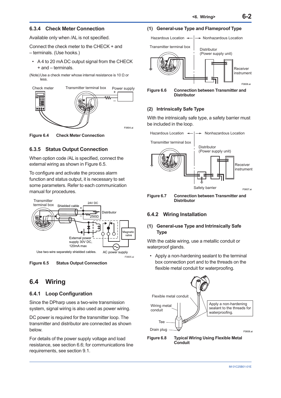 4 check meter connection, 5 status output connection, 4 wiring | 1 loop configuration, 2 wiring installation, Check meter connection -2, Status output connection -2, Wiring -2 6.4.1, Loop configuration -2, Wiring installation -2 | Yokogawa EJA110E User Manual | Page 32 / 85