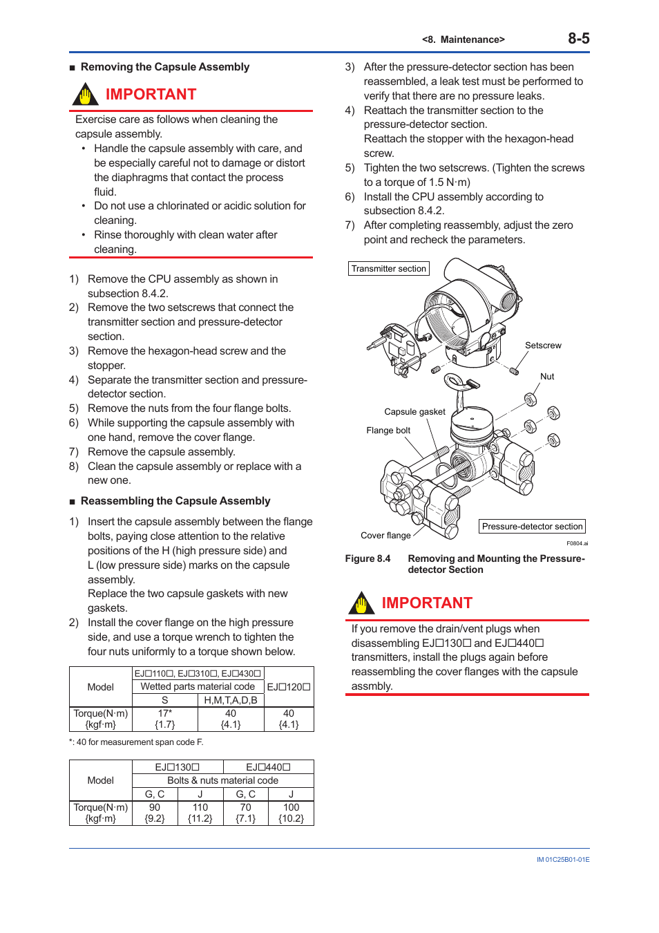 Important | Yokogawa EJA110E User Manual | Page 44 / 85