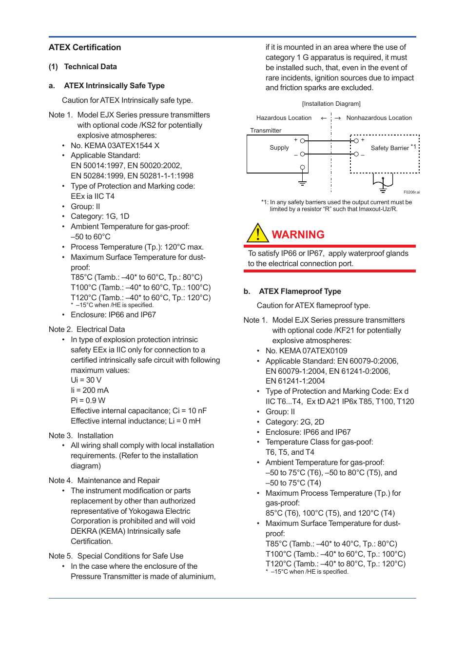 Warning | Yokogawa EJA110E User Manual | Page 2 / 4