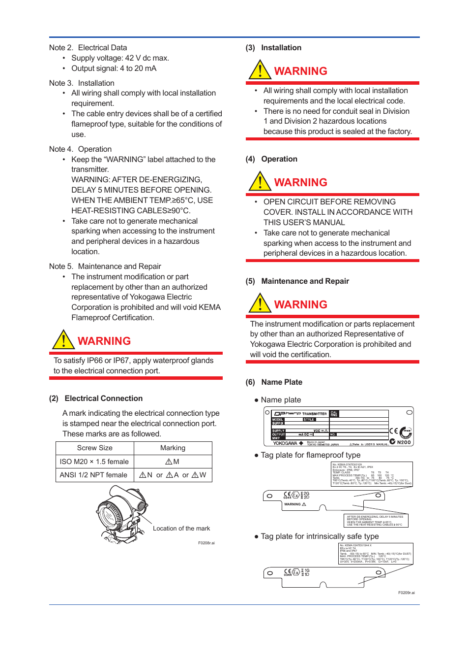 Warning | Yokogawa EJA110E User Manual | Page 3 / 4