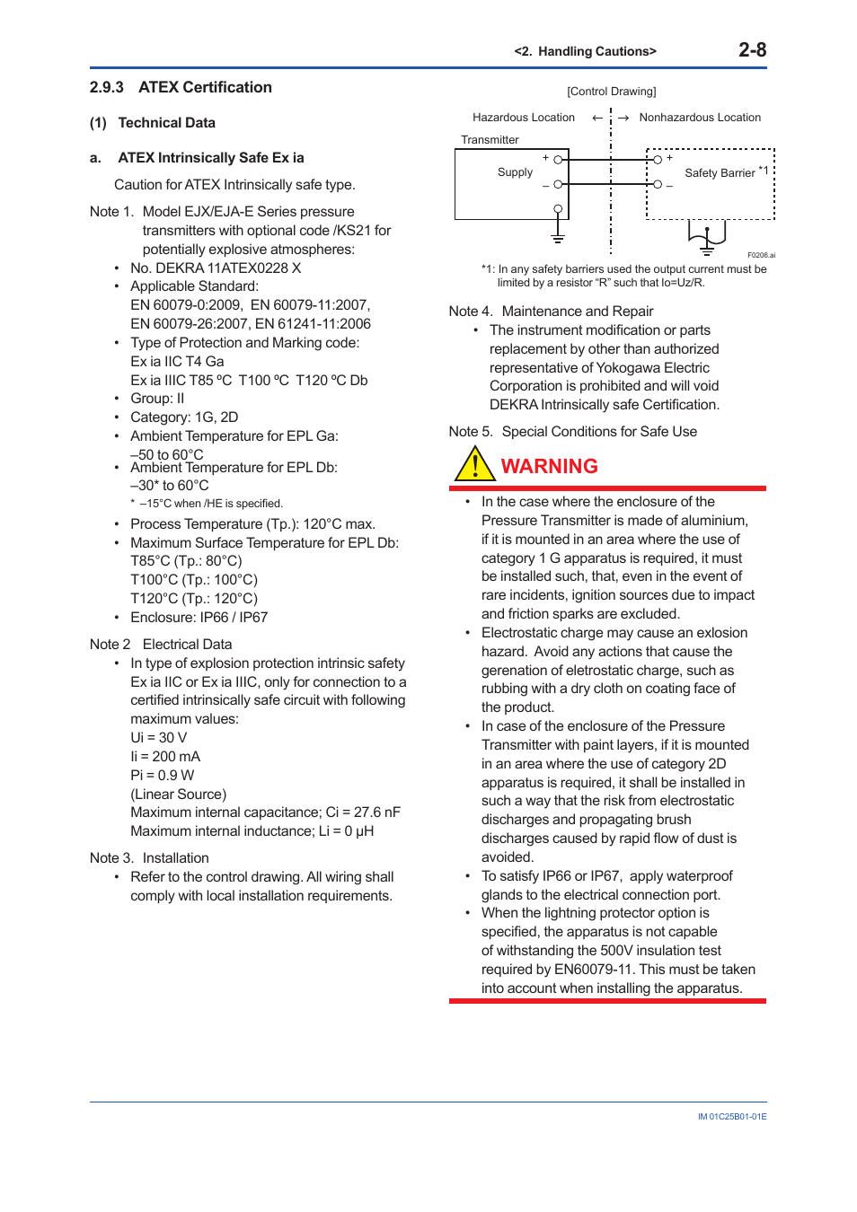 3 atex certification, Atex certification -8, Warning | Yokogawa EJX110A User Manual | Page 16 / 85