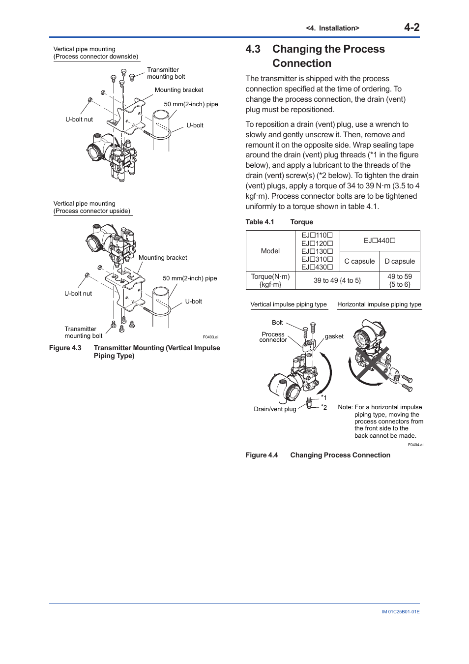 3 changing the process connection, Changing the process connection -2 | Yokogawa EJX110A User Manual | Page 24 / 85