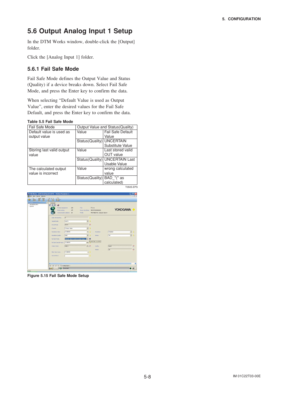 6 output analog input 1 setup, 1 fail safe mode, Output analog input 1 setup -8 | Fail safe mode -8 | Yokogawa EJA115 User Manual | Page 30 / 47