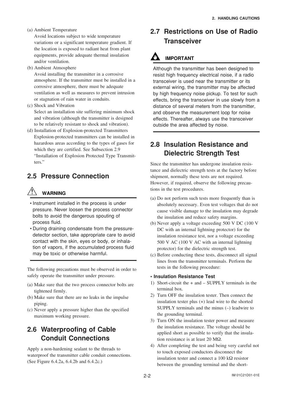 5 pressure connection, 6 waterproofing of cable conduit connections, 7 restrictions on use of radio transceiver | Pressure connection -2, Waterproofing of cable conduit connections -2, Restrictions on use of radio transceiver -2 | Yokogawa EJA310A User Manual | Page 10 / 78