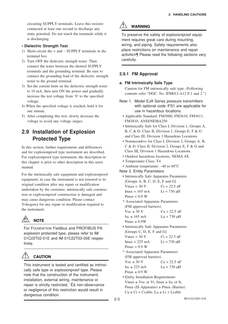 9 installation of explosion protected type, 1 fm approval, Installation of explosion protected type -3 | Fm approval -3 | Yokogawa EJA310A User Manual | Page 11 / 78