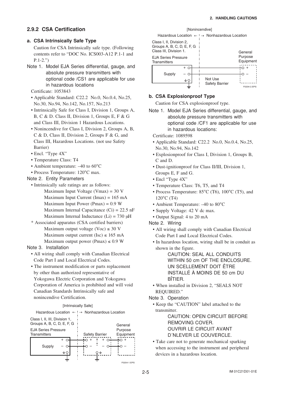 2 csa certification, Csa certification -5 | Yokogawa EJA310A User Manual | Page 13 / 78