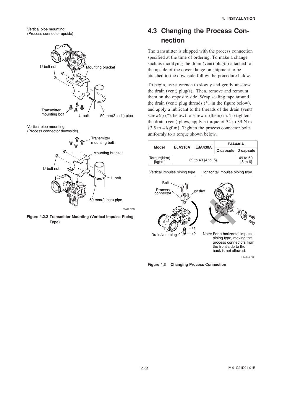 3 changing the process connection, Changing the process connection -2, 3 changing the process con- nection | Yokogawa EJA310A User Manual | Page 22 / 78