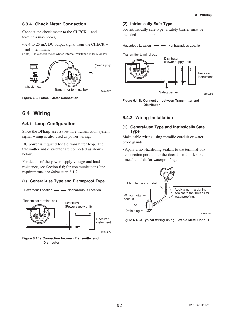 4 check meter connection, 4 wiring, 1 loop configuration | 1) general-use type and flameproof type, 2) intrinsically safe type, 2 wiring installation, 1) general-use type and intrinsically safe type, Check meter connection -2, Wiring -2, Loop configuration -2 | Yokogawa EJA310A User Manual | Page 27 / 78