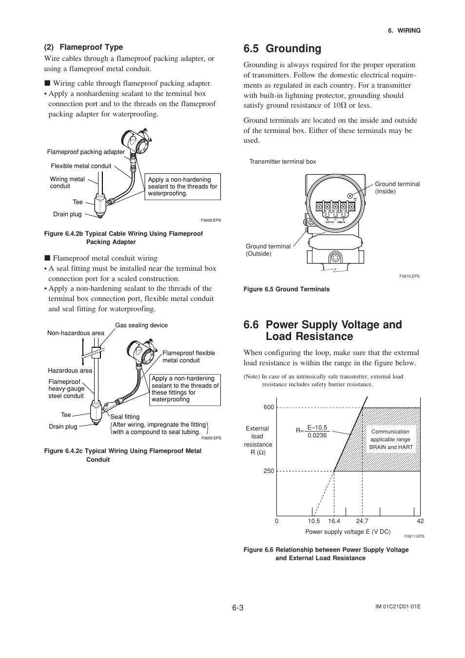 2) flameproof type, 5 grounding, 6 power supply voltage and load resistance | 2) flameproof type -3, Grounding -3, Power supply voltage and load resistance -3 | Yokogawa EJA310A User Manual | Page 28 / 78