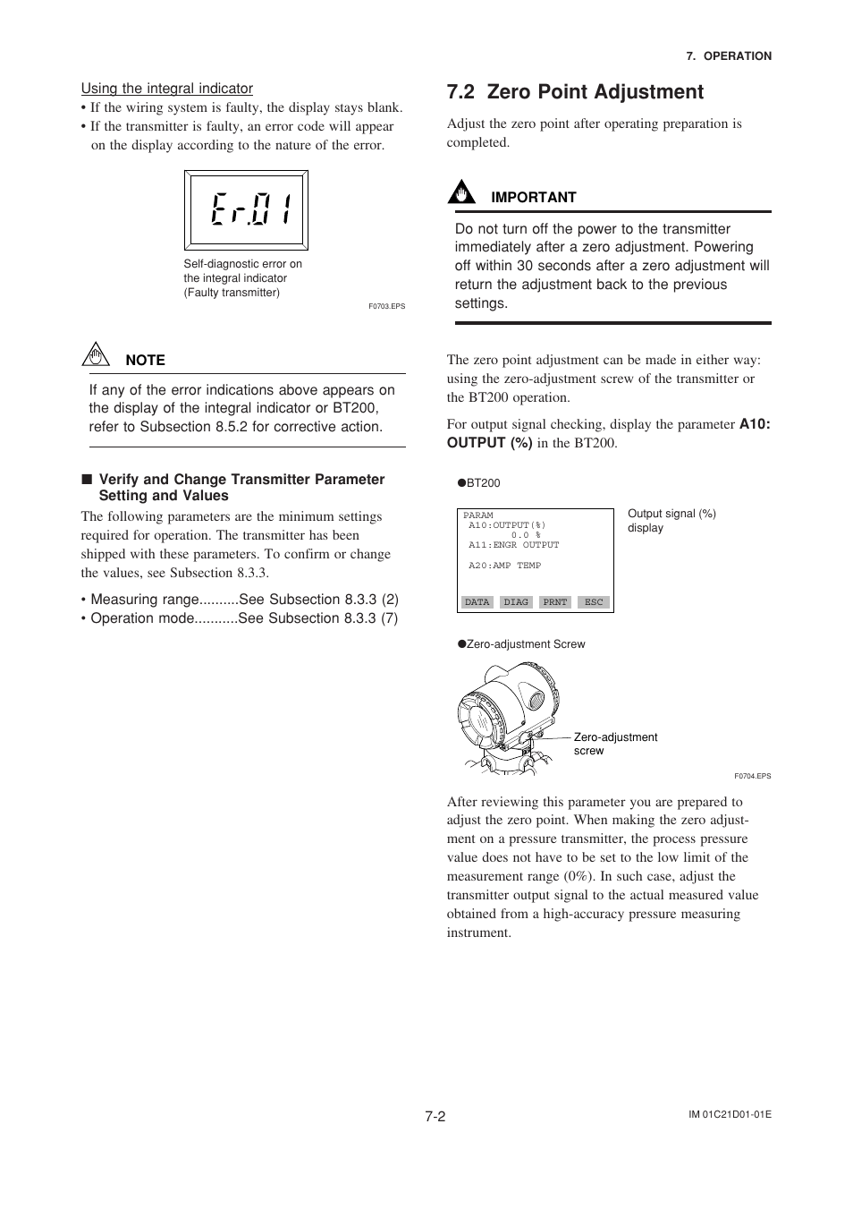 2 zero point adjustment, Zero point adjustment -2 | Yokogawa EJA310A User Manual | Page 30 / 78