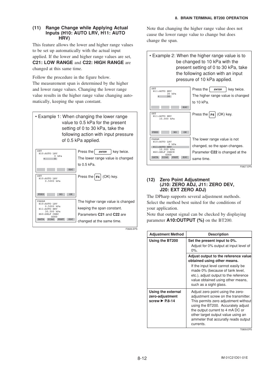 11) range change while applying actual inputs, 12) zero point adjustment | Yokogawa EJA310A User Manual | Page 45 / 78