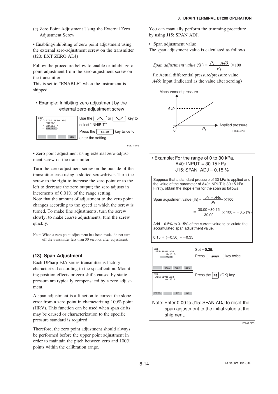 13) span adjustment, 13)span adjustment -14 | Yokogawa EJA310A User Manual | Page 47 / 78