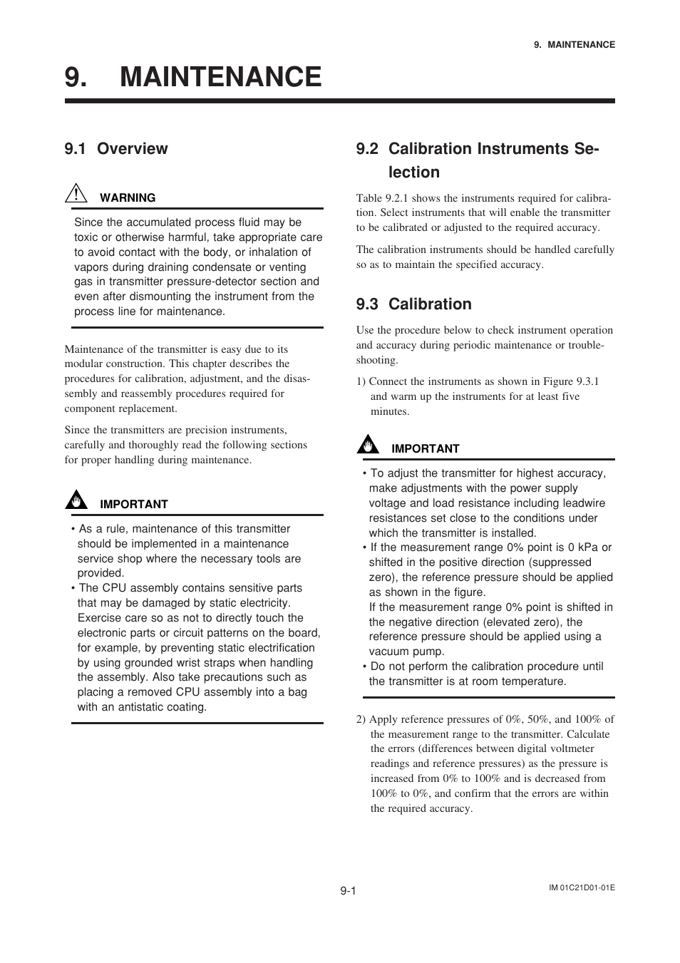 Maintenance, 1 overview, 2 calibration instruments selection | 3 calibration, Maintenance -1, Overview -1, Calibration instruments selection -1, Calibration -1, 2 calibration instruments se- lection | Yokogawa EJA310A User Manual | Page 52 / 78