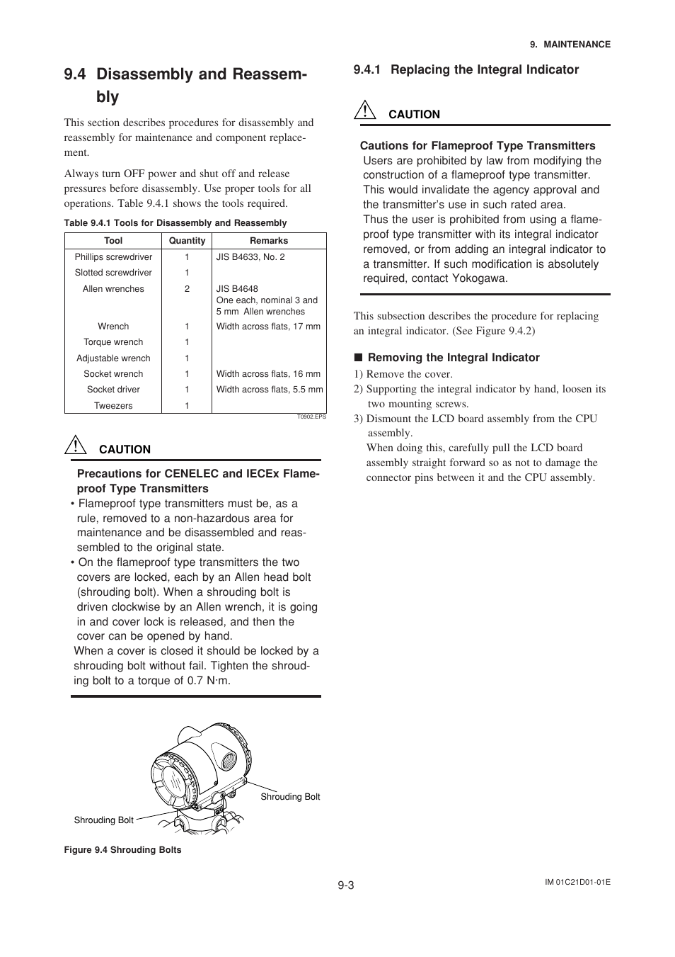 4 disassembly and reassembly, 1 replacing the integral indicator, Disassembly and reassembly -3 | Replacing the integral indicator -3, 4 disassembly and reassem- bly | Yokogawa EJA310A User Manual | Page 54 / 78