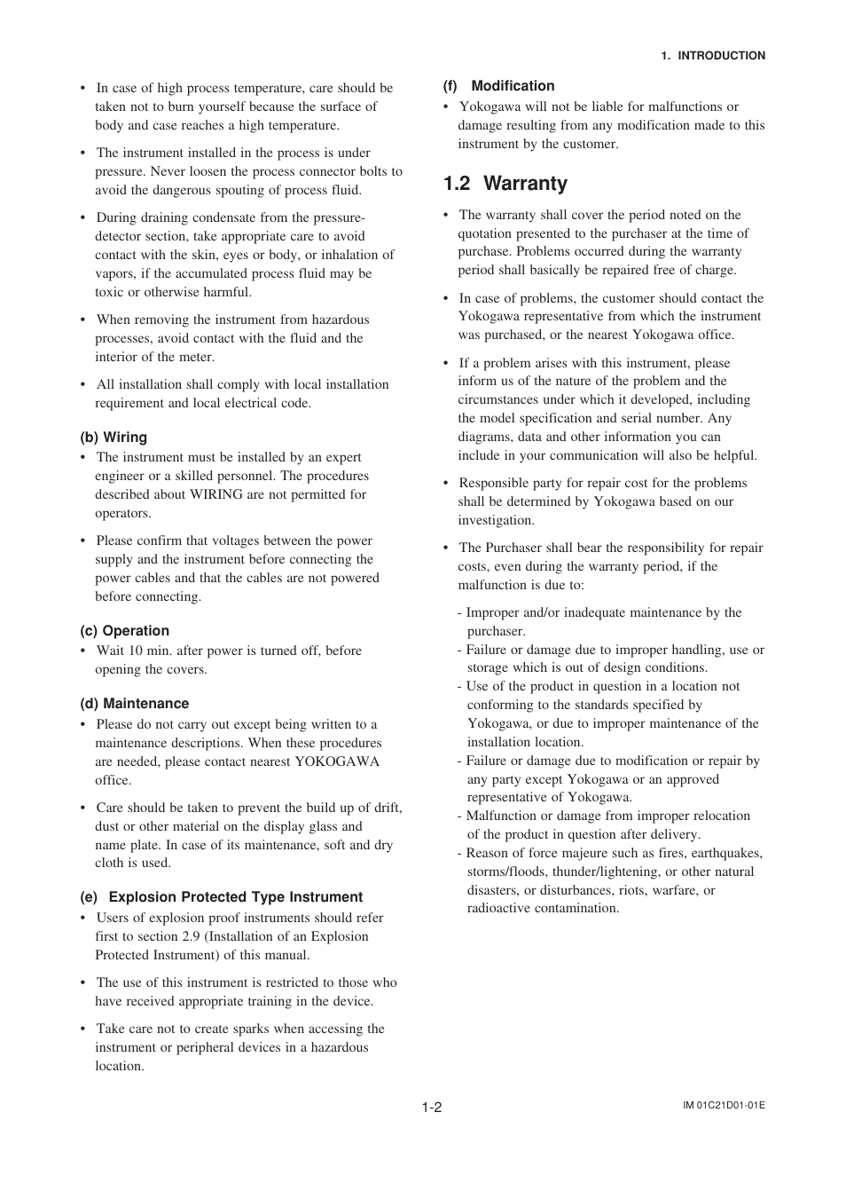 2 warranty, 2 warranty -2 | Yokogawa EJA310A User Manual | Page 6 / 78