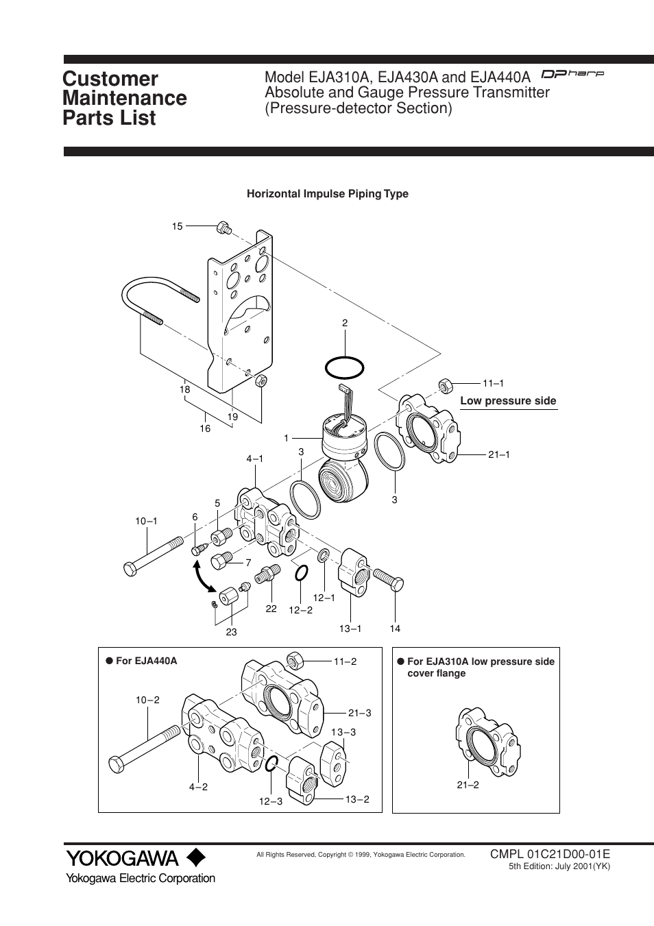 Customer maintenance parts list | Yokogawa EJA310A User Manual | Page 71 / 78