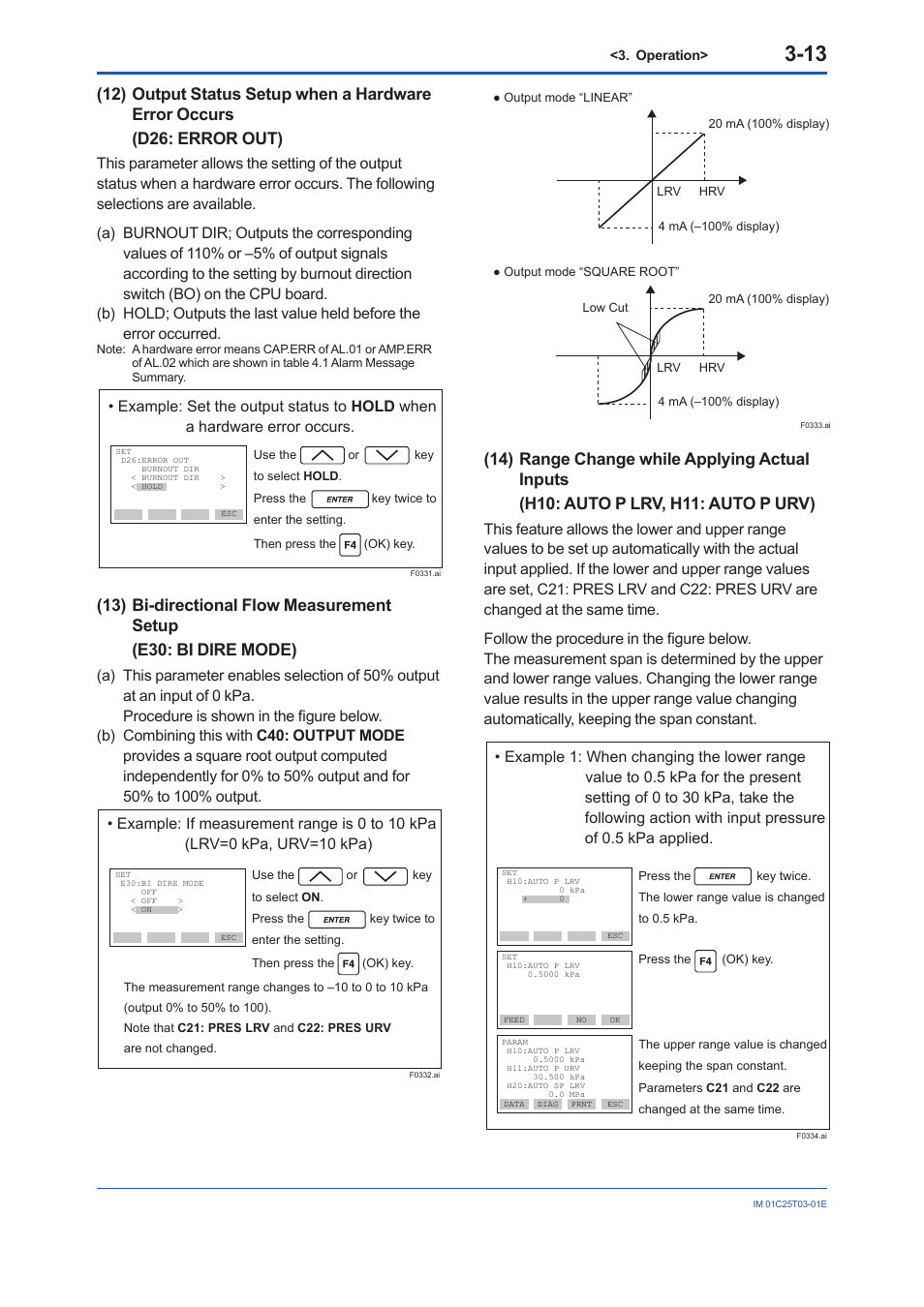 13) bi-directional flow measurement setup, 14) range change while applying actual inputs | Yokogawa EJA440E User Manual | Page 21 / 41