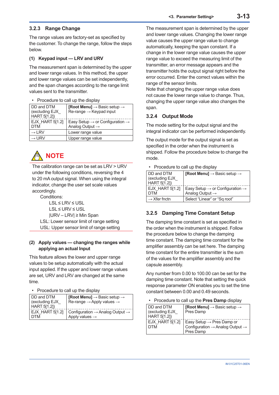 3 range change, 4 output mode, 5 damping time constant setup | Range change -13, Output mode -13, Damping time constant setup -13 | Yokogawa EJA440E User Manual | Page 26 / 96