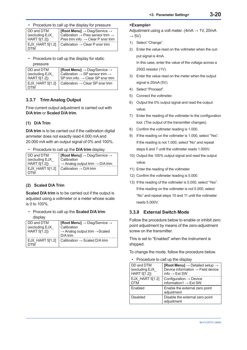 7 trim analog output, 8 external switch mode, Trim analog output -20 | External switch mode -20 | Yokogawa EJA440E User Manual | Page 33 / 96