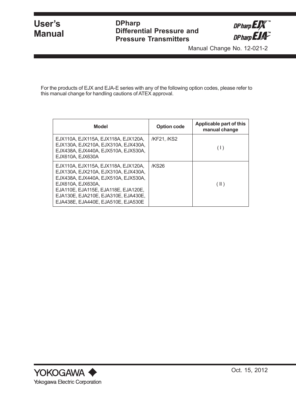 Yokogawa EJX440A User Manual | 7 pages