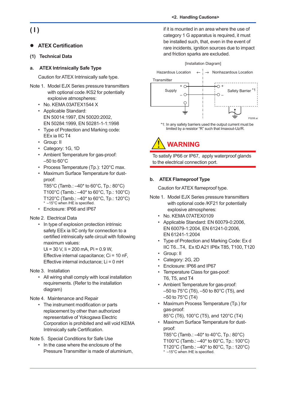 Warning | Yokogawa EJX440A User Manual | Page 2 / 7