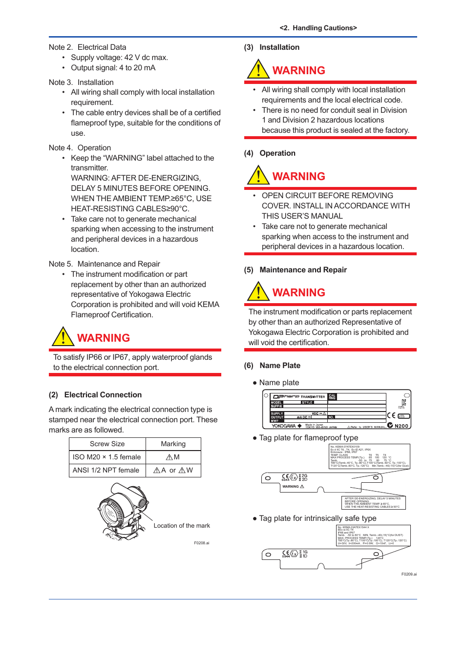 Warning | Yokogawa EJX440A User Manual | Page 3 / 6