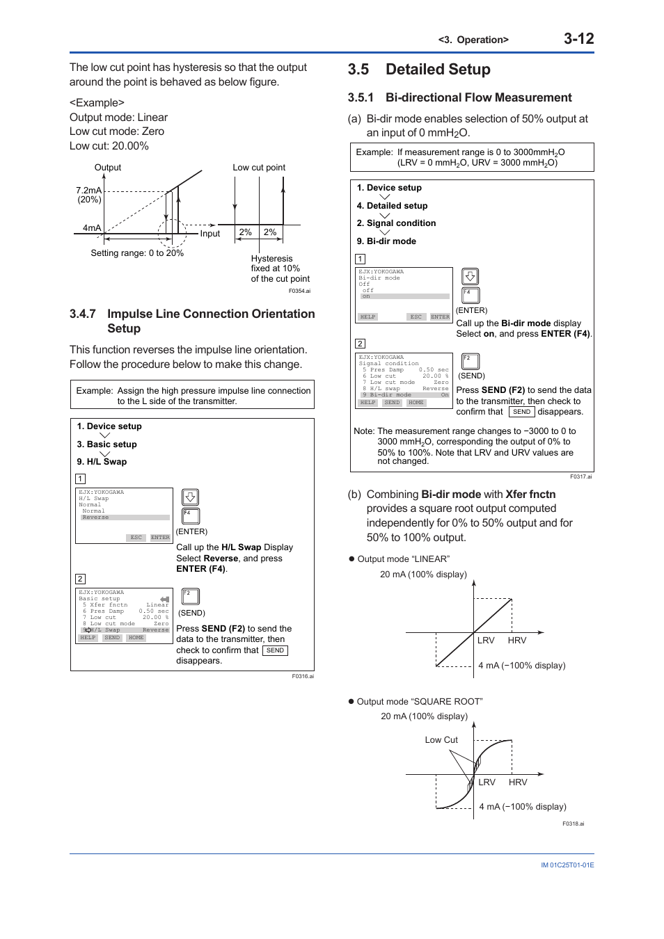 7 impulse line connection orientation setup, 5 detailed setup, 1 bi-directional flow measurement | Impulse line connection orientation setup -12, Detailed setup -12 3.5.1, Bi-directional flow measurement -12 | Yokogawa EJX440A User Manual | Page 22 / 76