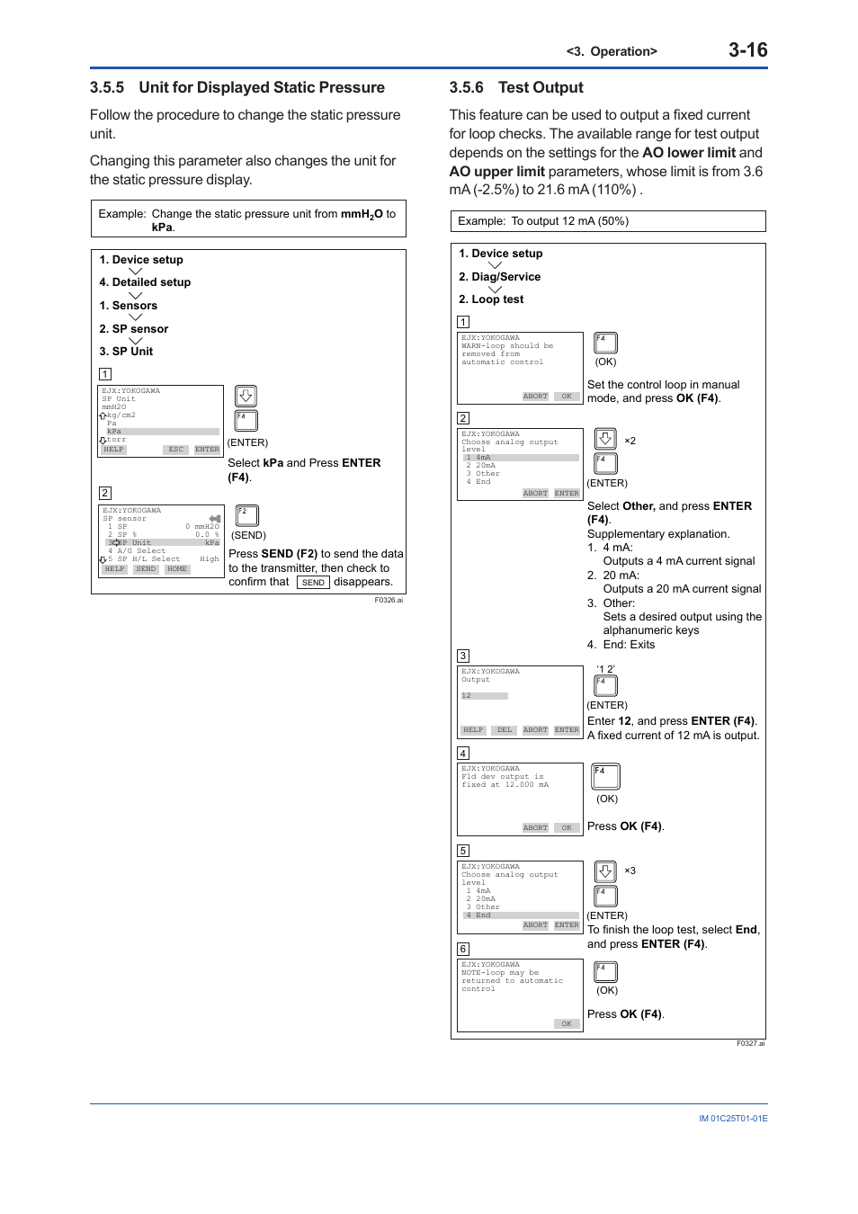 5 unit for displayed static pressure, 6 test output, Unit for displayed static pressure -16 | Test output -16, Operation | Yokogawa EJX440A User Manual | Page 26 / 76