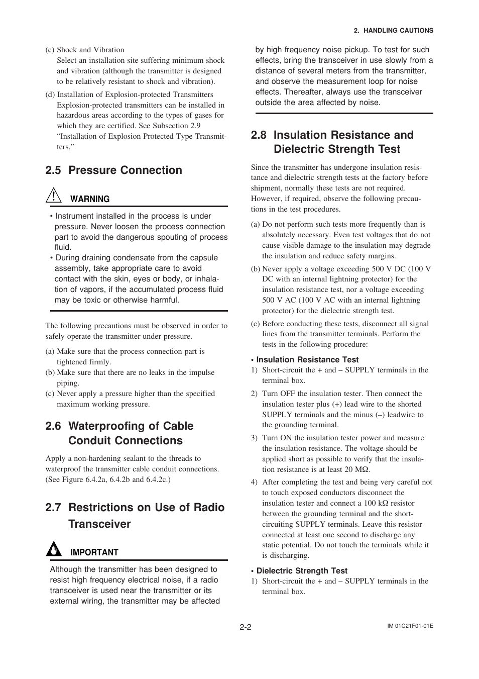 5 pressure connection, 6 waterproofing of cable conduit connections, 7 restrictions on use of radio transceiver | Pressure connection -2, Waterproofing of cable conduit connections -2, Restrictions on use of radio transceiver -2 | Yokogawa EJA530A User Manual | Page 10 / 67