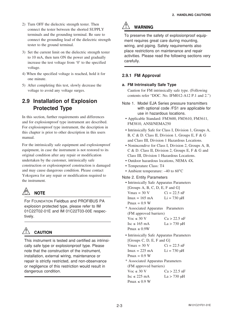 9 installation of explosion protected type, 1 fm approval, Installation of explosion protected type -3 | Fm approval -3 | Yokogawa EJA530A User Manual | Page 11 / 67