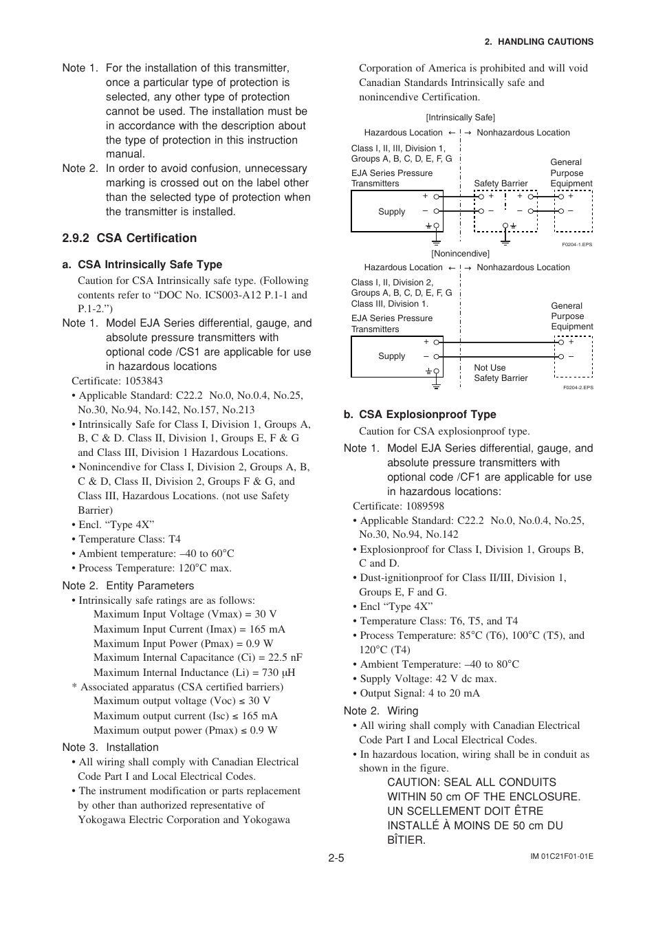 2 csa certification, Csa certification -5 | Yokogawa EJA530A User Manual | Page 13 / 67