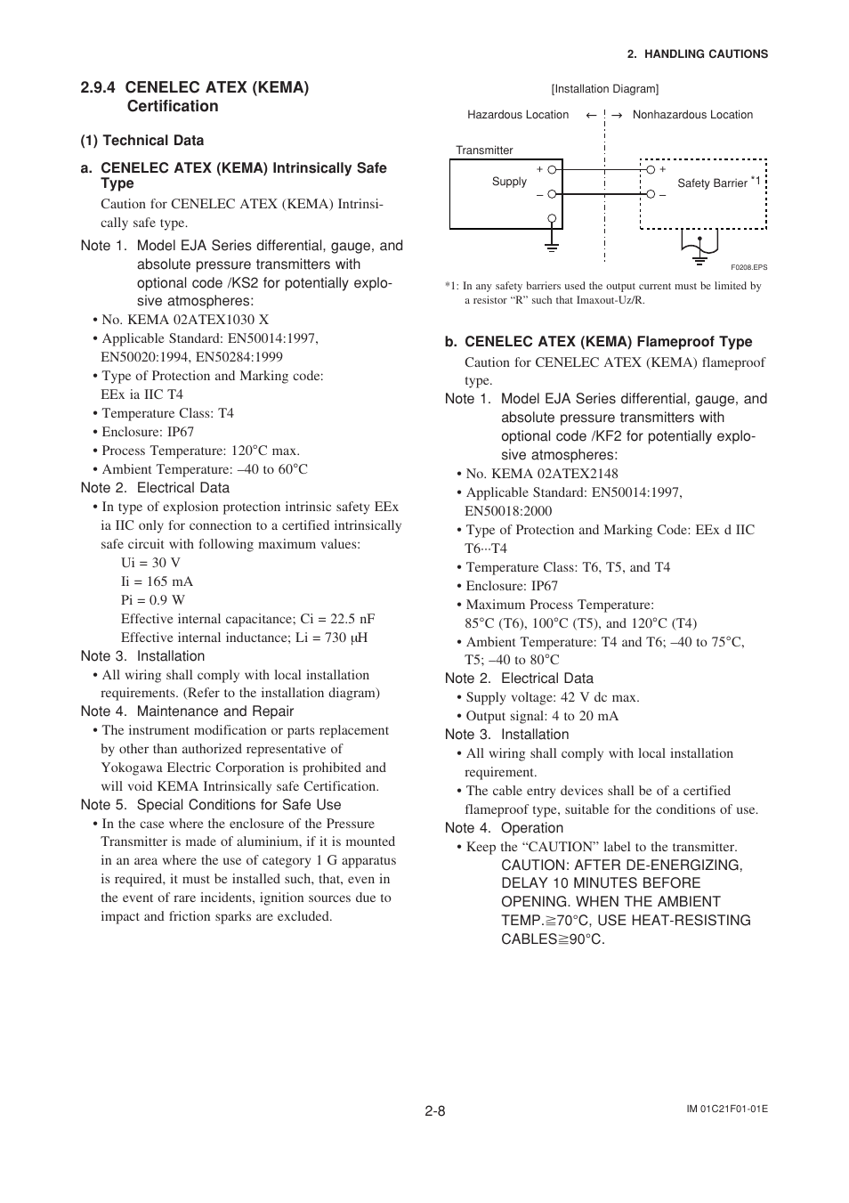 4 cenelec atex (kema) certification, Cenelec atex (kema) certification -8 | Yokogawa EJA530A User Manual | Page 16 / 67