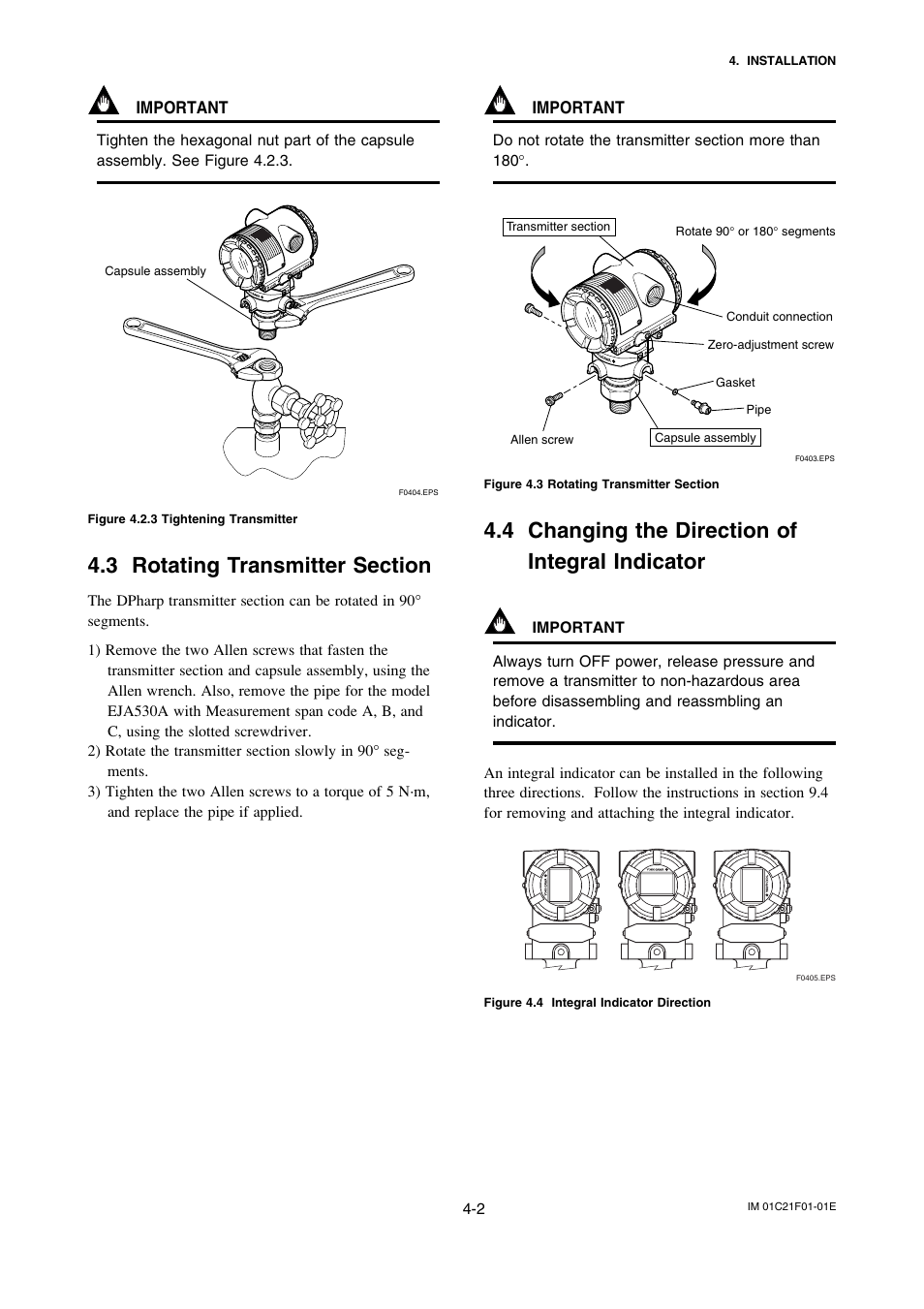 3 rotating transmitter section, 4 changing the direction of integral indicator, Rotating transmitter section -2 | Changing the direction of integral indicator -2 | Yokogawa EJA530A User Manual | Page 22 / 67