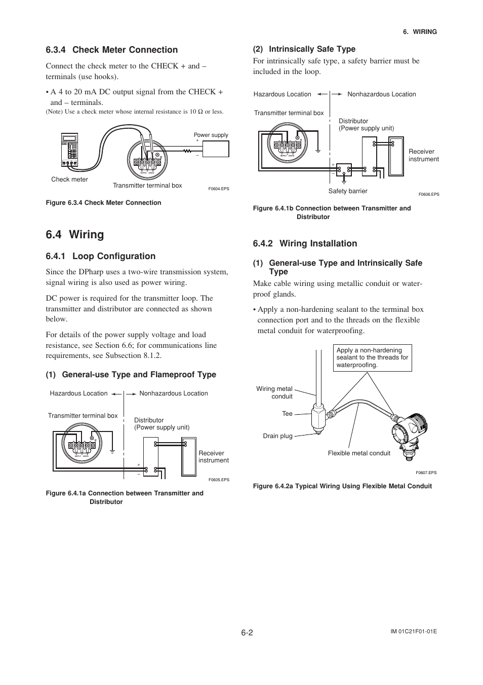 4 check meter connection, 4 wiring, 1 loop configuration | 1) general-use type and flameproof type, 2) intrinsically safe type, 2 wiring installation, 1) general-use type and intrinsically safe type, Check meter connection -2, Wiring -2, Loop configuration -2 | Yokogawa EJA530A User Manual | Page 26 / 67