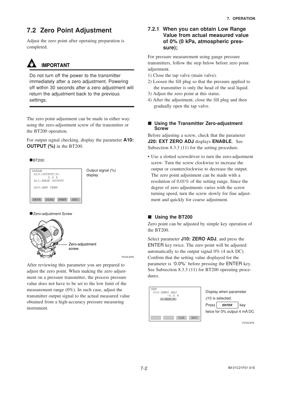 2 zero point adjustment, Zero point adjustment -2, 1 when you can obtain low range value from actual | Yokogawa EJA530A User Manual | Page 29 / 67