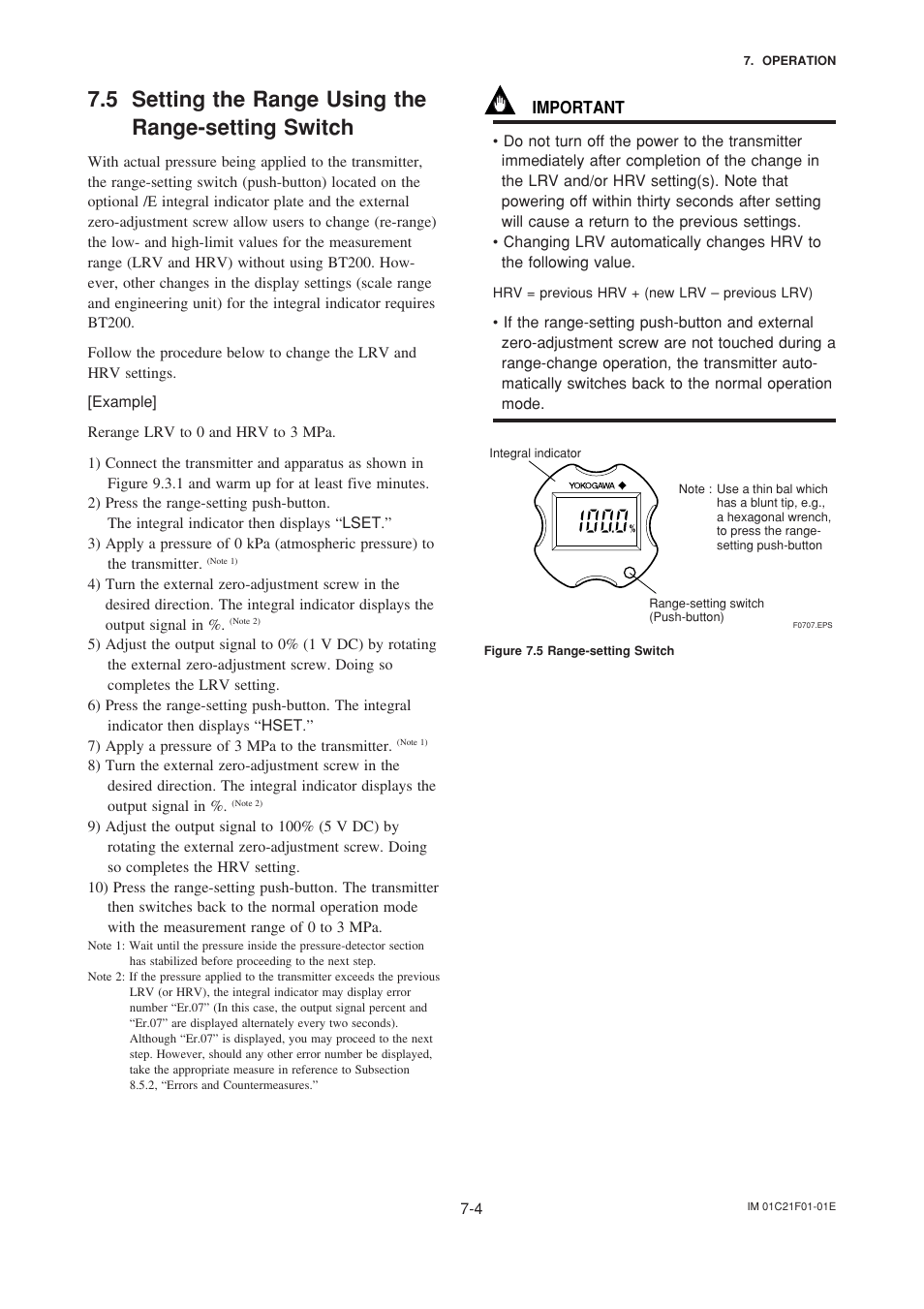 5 setting the range using the range-setting switch | Yokogawa EJA530A User Manual | Page 31 / 67