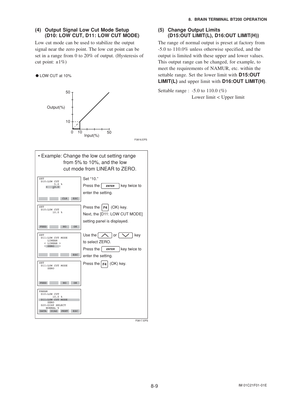 4) output signal low cut mode setup, 5) change output limits | Yokogawa EJA530A User Manual | Page 40 / 67