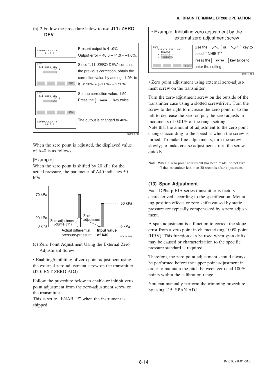 13) span adjustment, 13)span adjustment -14 | Yokogawa EJA530A User Manual | Page 45 / 67