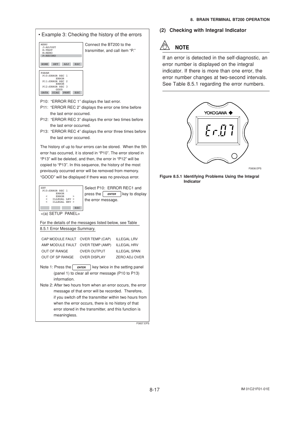 2) checking with integral indicator, 2) checking with integral indicator -17, Example 3: checking the history of the errors | Yokogawa EJA530A User Manual | Page 48 / 67