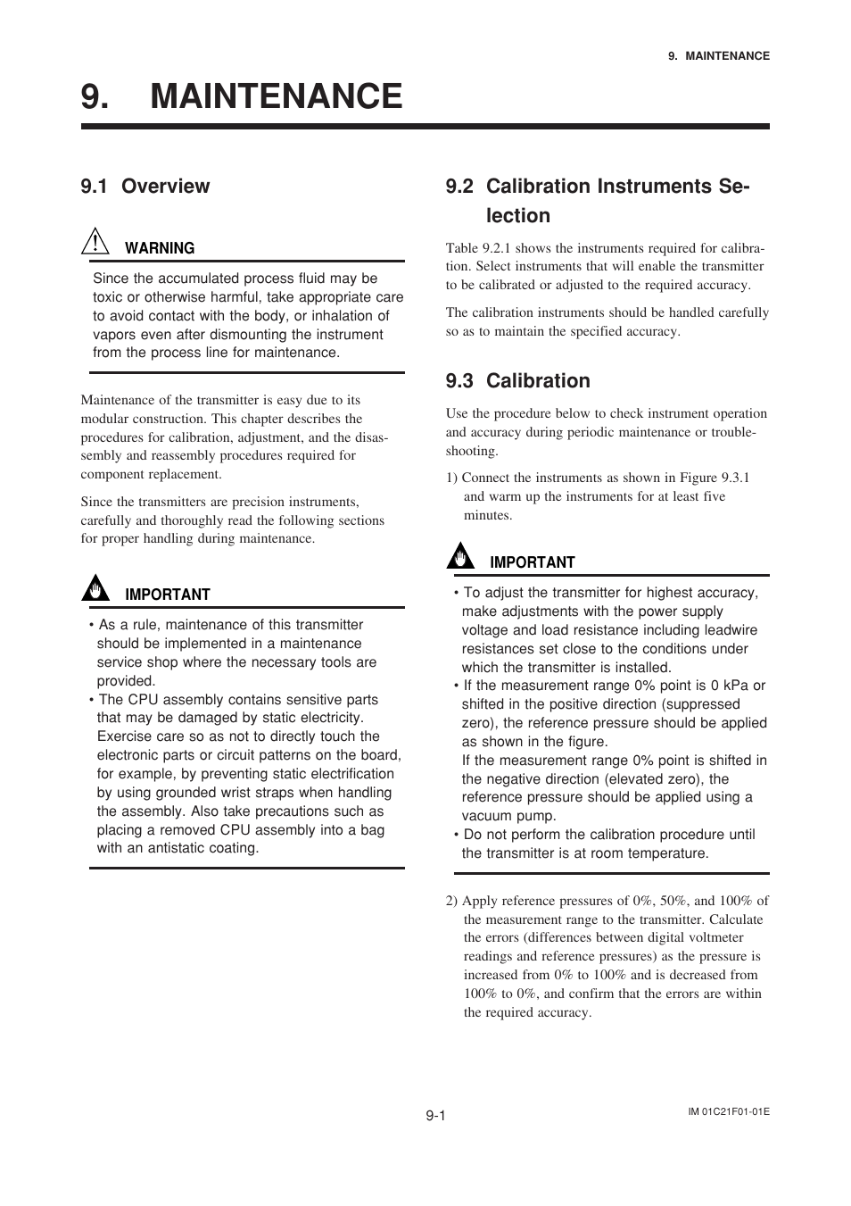 Maintenance, 1 overview, 2 calibration instruments selection | 3 calibration, Maintenance -1, Overview -1, Calibration instruments selection -1, Calibration -1, 2 calibration instruments se- lection | Yokogawa EJA530A User Manual | Page 50 / 67