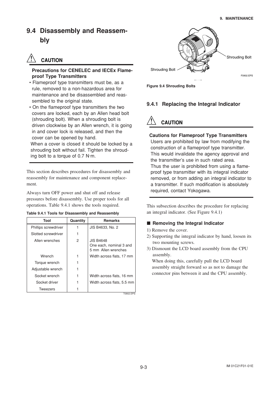 4 disassembly and reassembly, 1 replacing the integral indicator, Disassembly and reassembly -3 | Replacing the integral indicator -3, 4 disassembly and reassem- bly | Yokogawa EJA530A User Manual | Page 52 / 67
