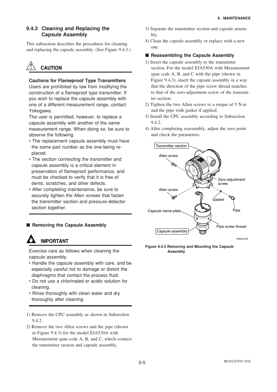 3 cleaning and replacing the capsule assembly, Cleaning and replacing the capsule assembly -5 | Yokogawa EJA530A User Manual | Page 54 / 67
