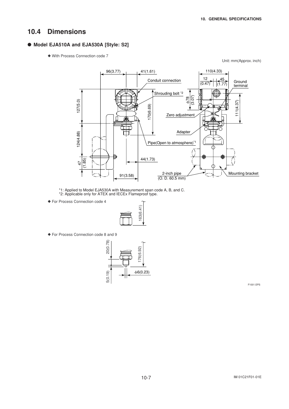 4 dimensions, 4 dimensions -7 | Yokogawa EJA530A User Manual | Page 63 / 67