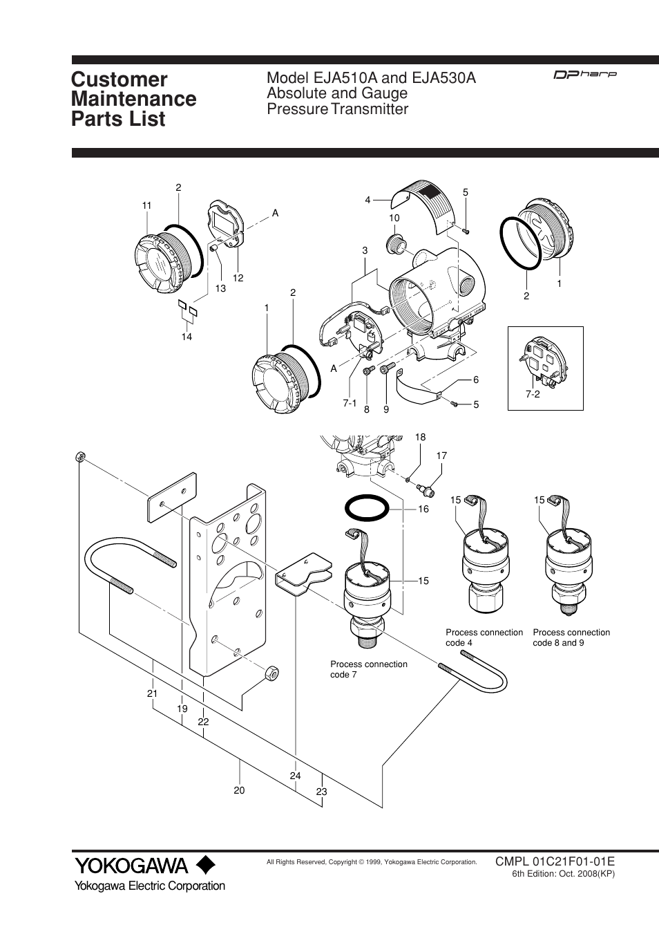 Customer maintenance parts list | Yokogawa EJA530A User Manual | Page 64 / 67