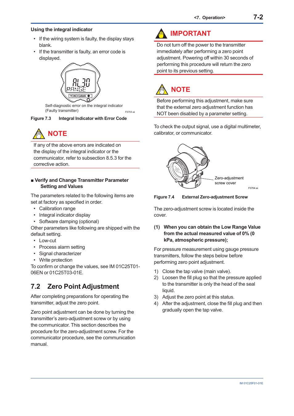 2 zero point adjustment, Zero point adjustment -2, Important | Yokogawa EJA530E User Manual | Page 30 / 52