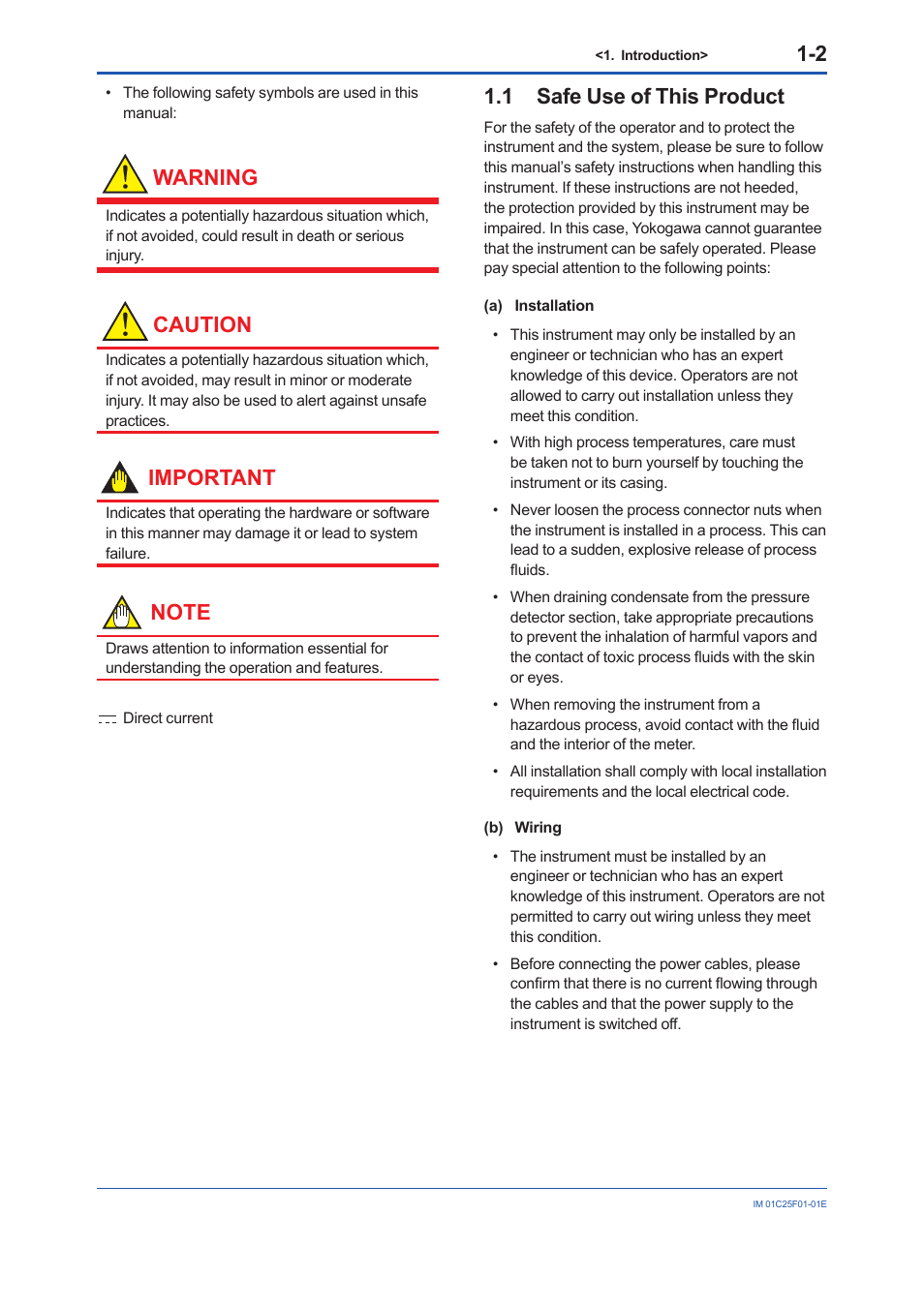 1 safe use of this product, Safe use of this product -2, Warning | Caution, Important | Yokogawa EJA530E User Manual | Page 5 / 52